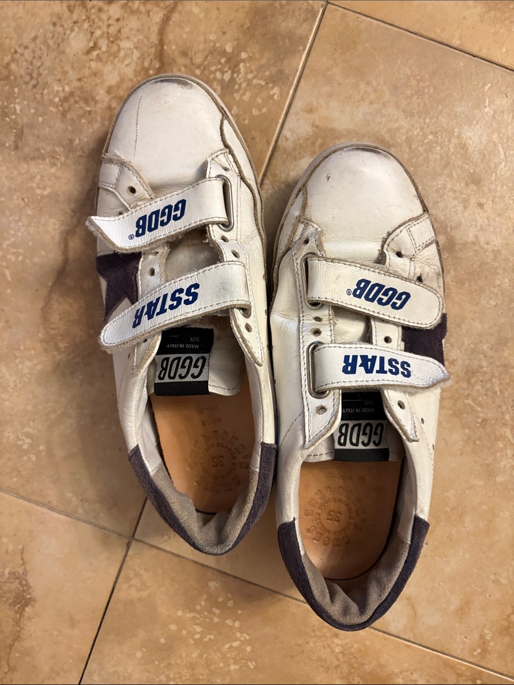 Golden Goose Kids White Leather Sneakers with Navy Accents